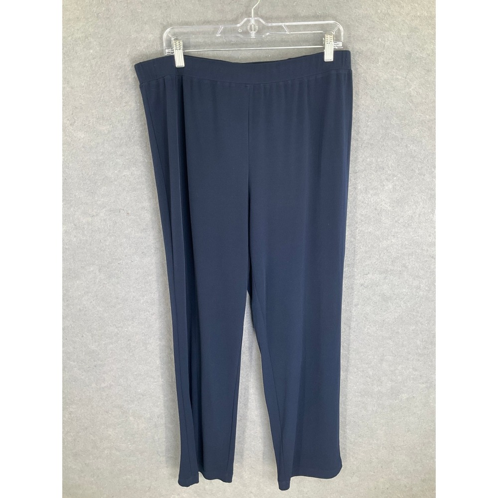 Susan Graver Sz L Lounge Pants Navy Blue Knit Pull On Elastic Waist Trousers